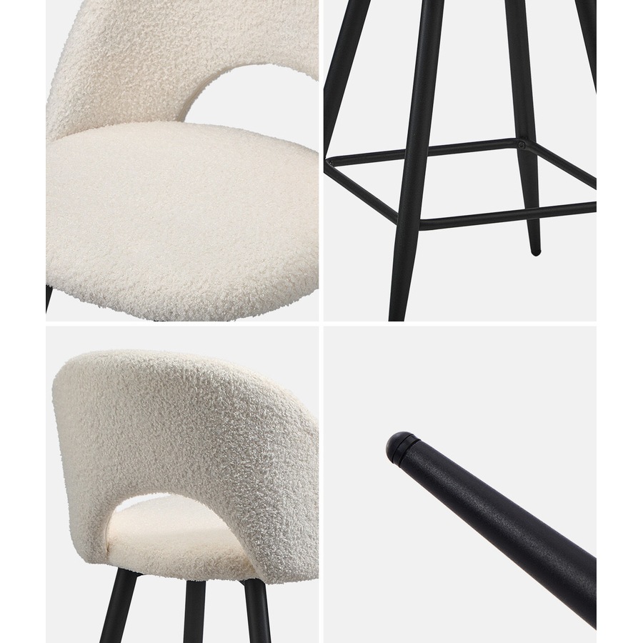 Oikiture 2x Bar Stools Kitchen Stool Boucle Fabric Counter Chair White HORN