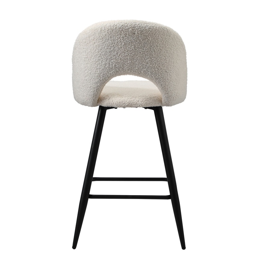 Oikiture 2x Bar Stools Kitchen Stool Boucle Fabric Counter Chair White HORN