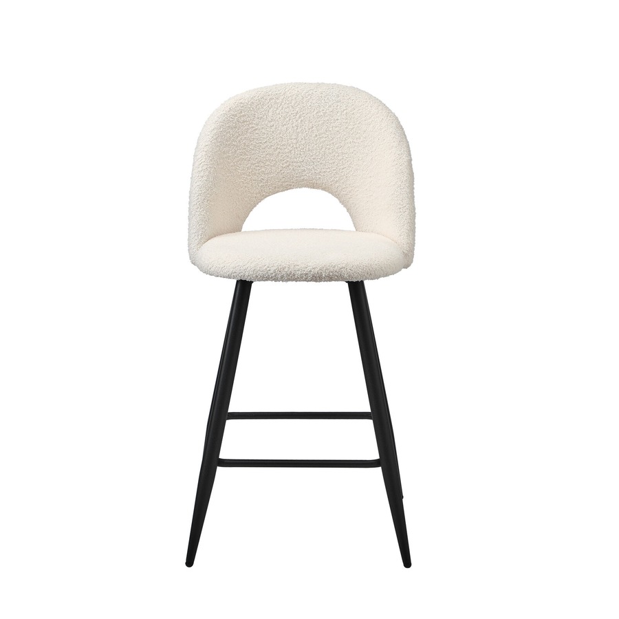Oikiture 2x Bar Stools Kitchen Stool Boucle Fabric Counter Chair White HORN