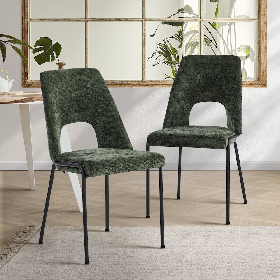 Oikiture 2x Dining Chairs Chenille Fabric Kitchen Side Chair Green