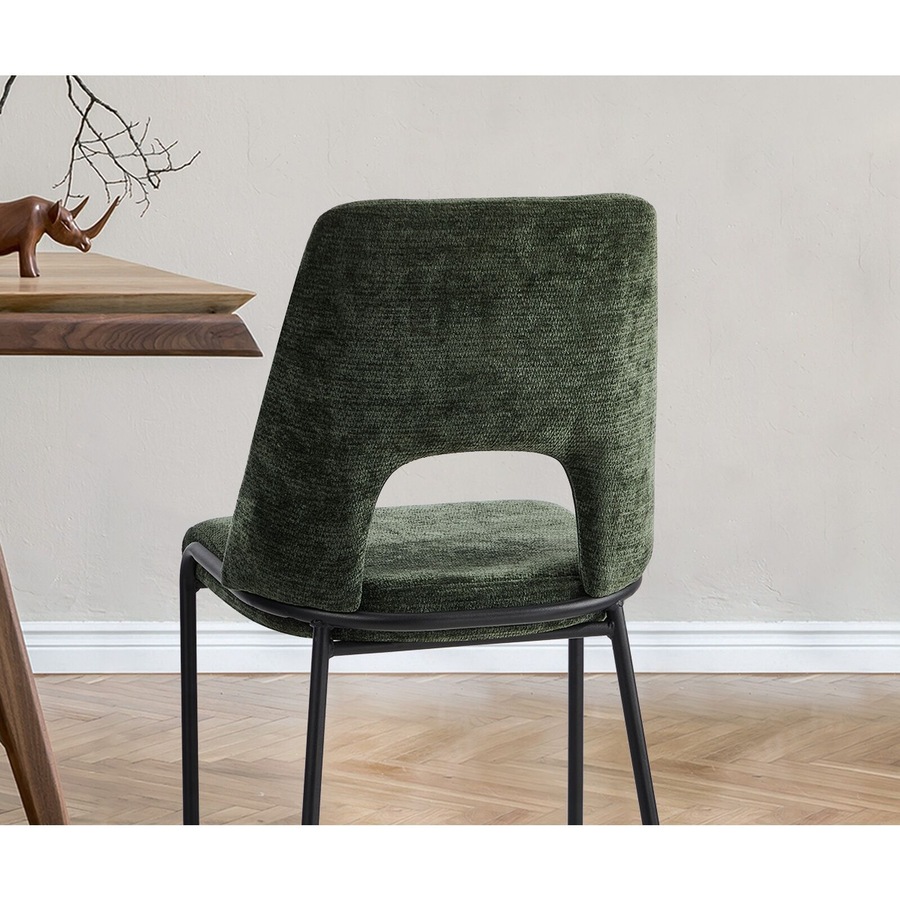 Oikiture 2x Dining Chairs Chenille Fabric Kitchen Side Chair Green