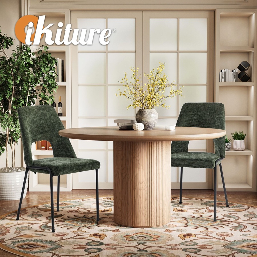 Oikiture 2x Dining Chairs Chenille Fabric Kitchen Side Chair Green