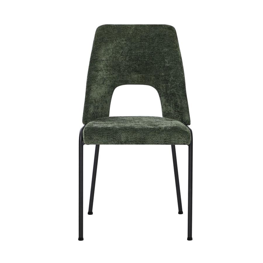 Oikiture 2x Dining Chairs Chenille Fabric Kitchen Side Chair Green