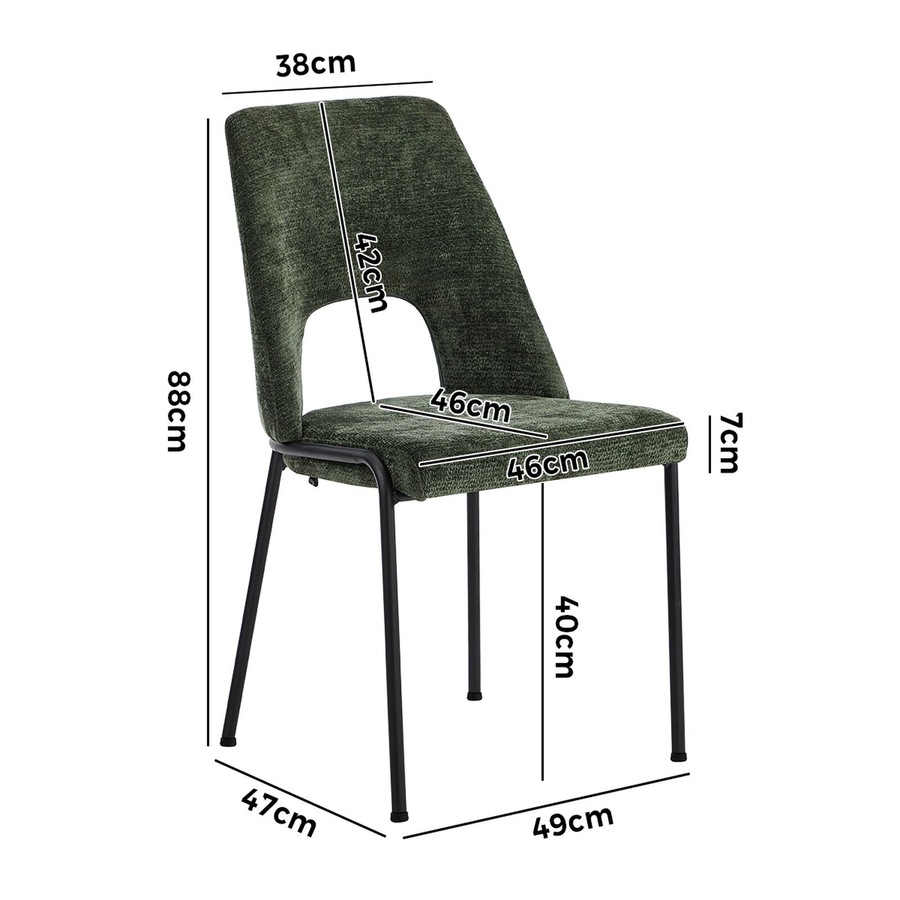 Oikiture 2x Dining Chairs Chenille Fabric Kitchen Side Chair Green
