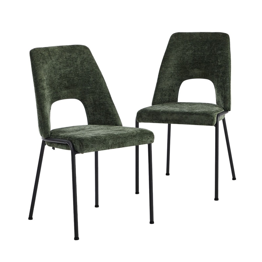 Oikiture 2x Dining Chairs Chenille Fabric Kitchen Side Chair Green