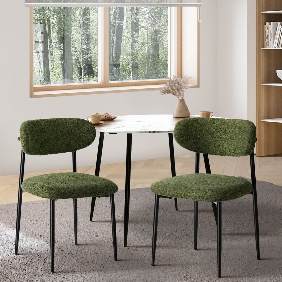 Oikiture 2x Dining Chairs Kitchen Chair Cafe Lounge Chair Boucle Black&Green