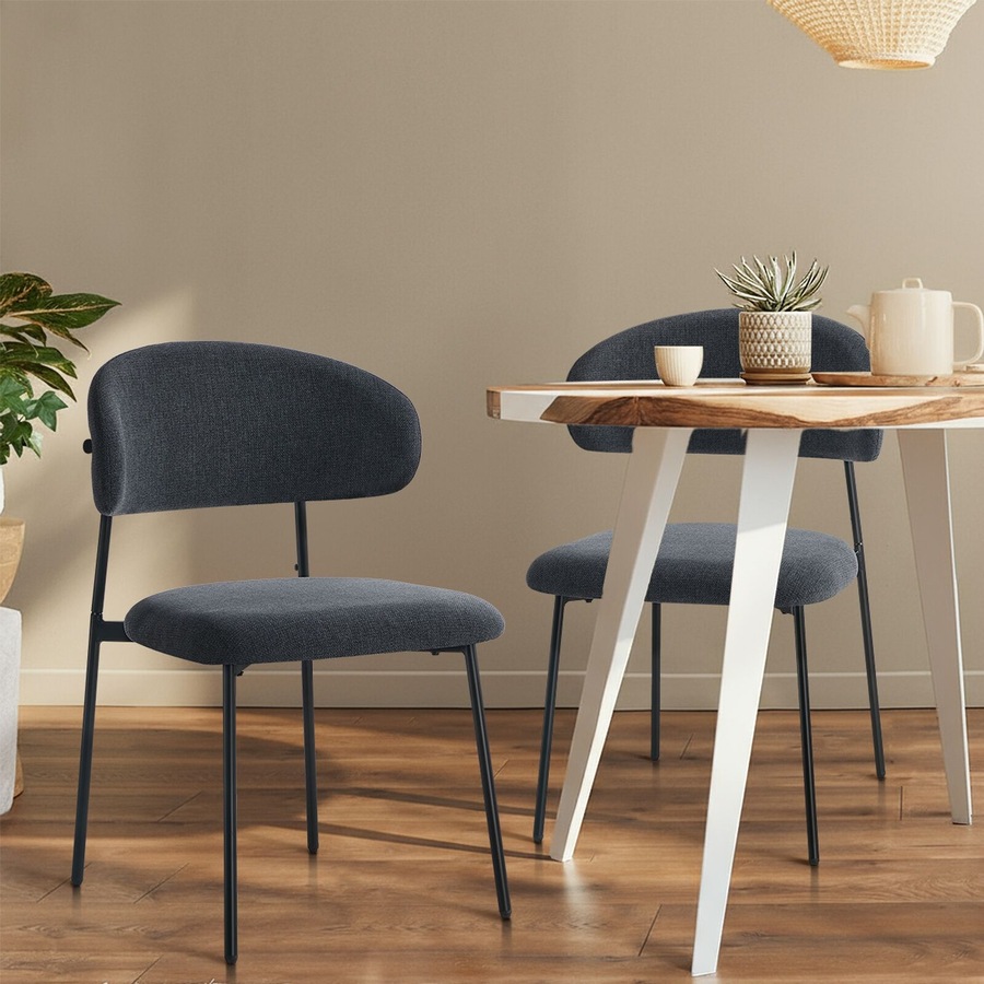 Oikiture 2x Dining Chairs Kitchen Lounge Seat Linen Fabric Accent Chair Grey