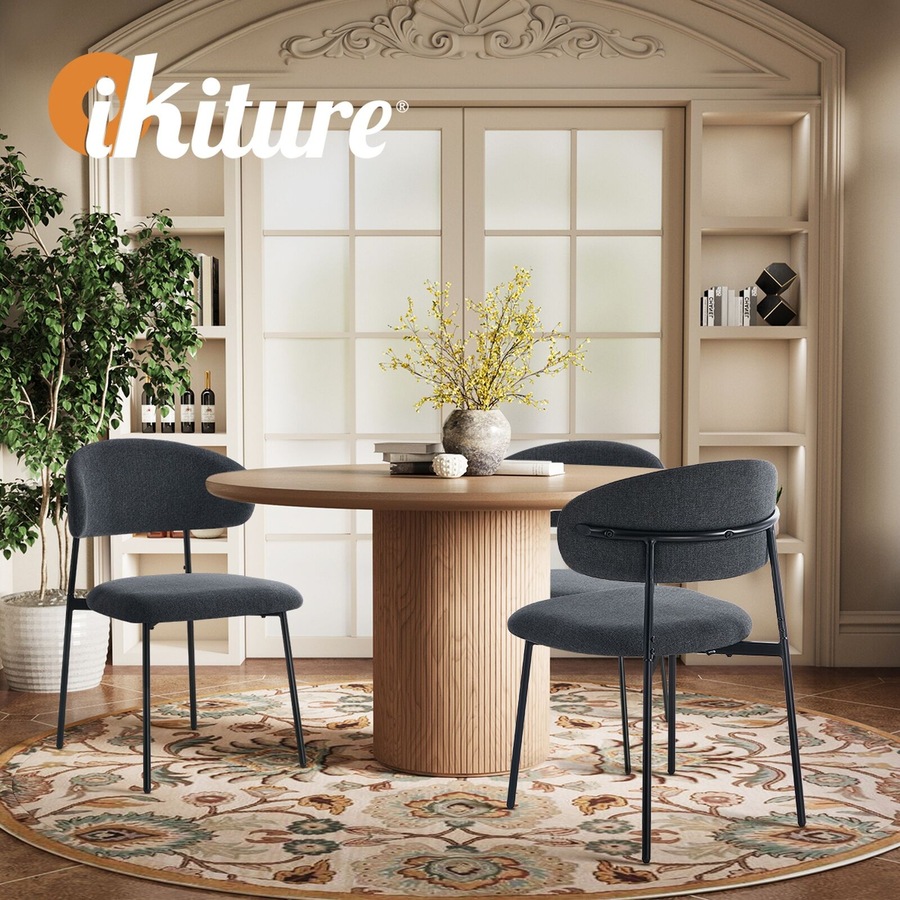 Oikiture 2x Dining Chairs Kitchen Lounge Seat Linen Fabric Accent Chair Grey