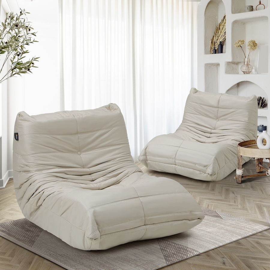 Oikiture 2X Floor Sofa Lounge Caterpillar Lazy Accent Couch Single Chair Pouffe Beige