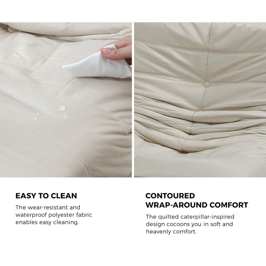 Oikiture 2X Floor Sofa Lounge Caterpillar Lazy Accent Couch Single Chair Pouffe Beige