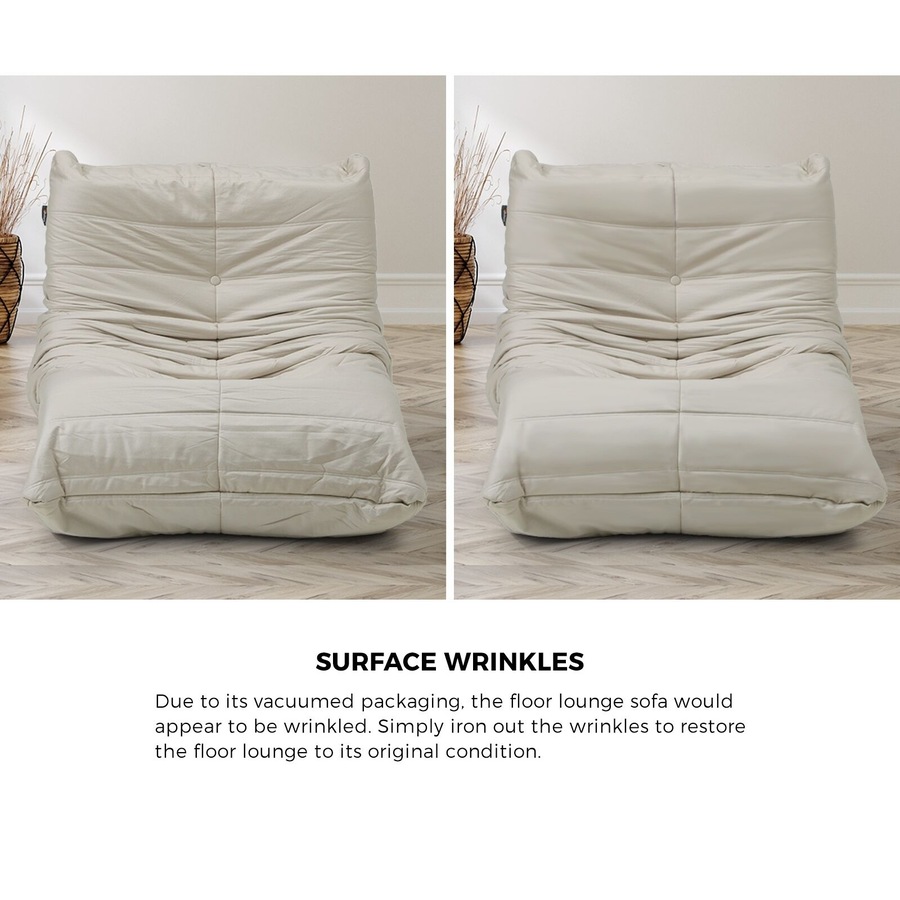 Oikiture 2X Floor Sofa Lounge Caterpillar Lazy Accent Couch Single Chair Pouffe Beige