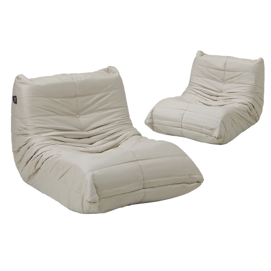 Oikiture 2X Floor Sofa Lounge Caterpillar Lazy Accent Couch Single Chair Pouffe Beige