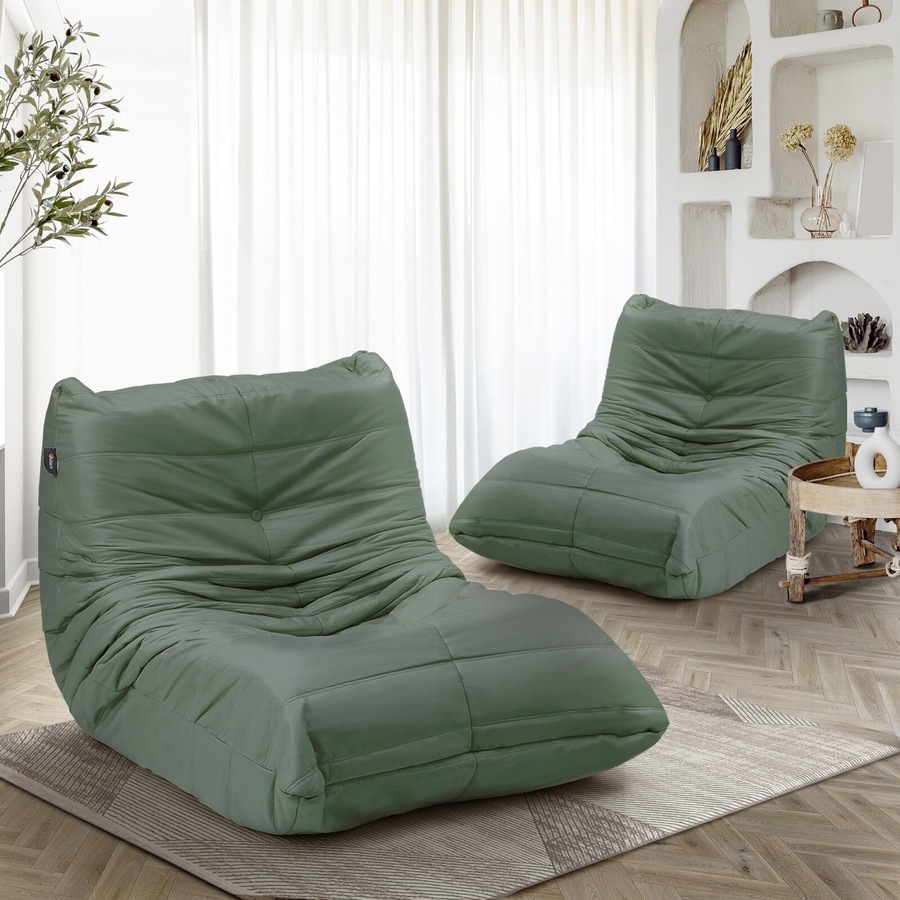 Oikiture 2X Floor Sofa Lounge Caterpillar Lazy Couch Single Accent Chair Pouffe Green