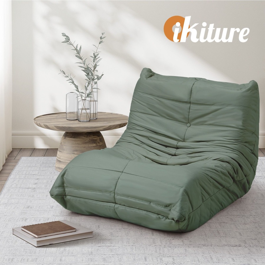 Oikiture 2X Floor Sofa Lounge Caterpillar Lazy Couch Single Accent Chair Pouffe Green