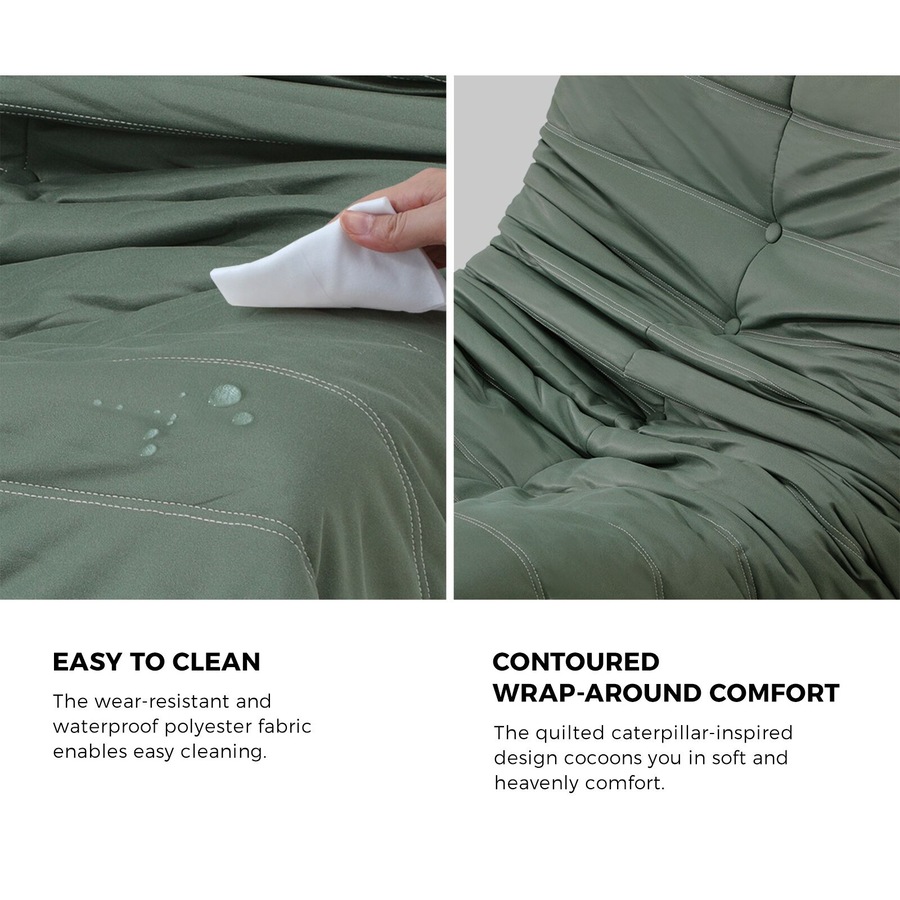 Oikiture 2X Floor Sofa Lounge Caterpillar Lazy Couch Single Accent Chair Pouffe Green