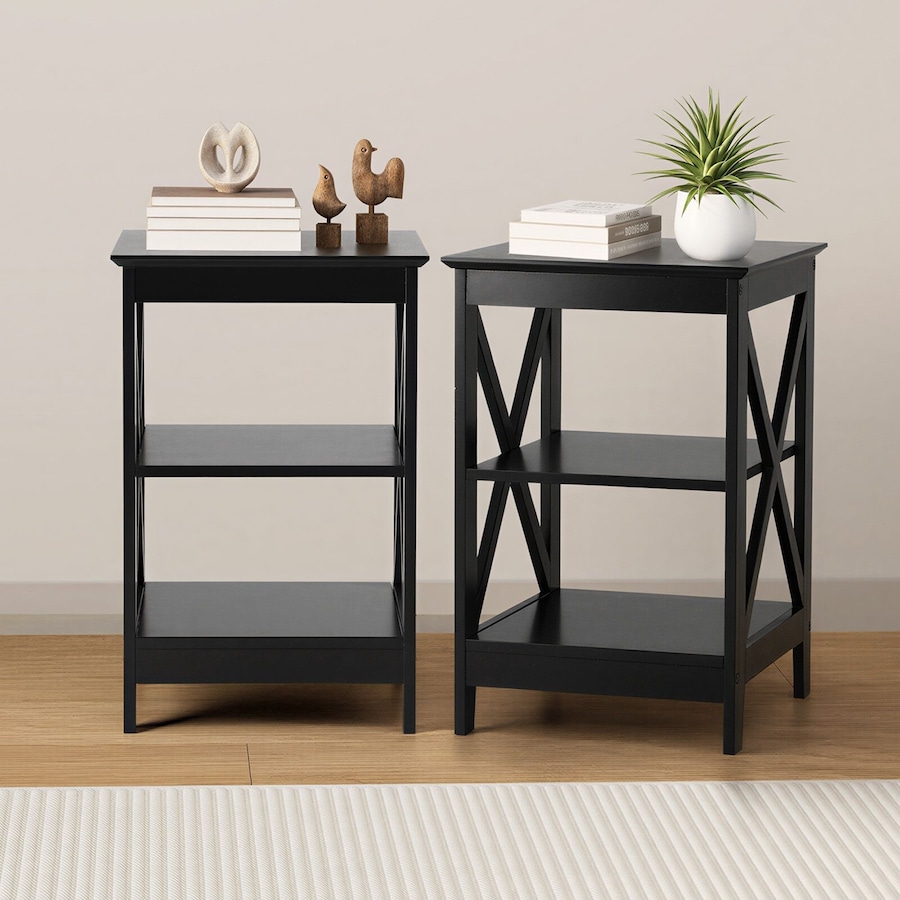 Oikiture 2x Side Table Coffee Bedside Sofa End Tables 3-tier Shelf Black