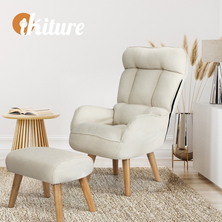 Oikiture 360 Swivel Armchair Recliner Lounge Ottoman Accent Chair Sofa With Stool Beige