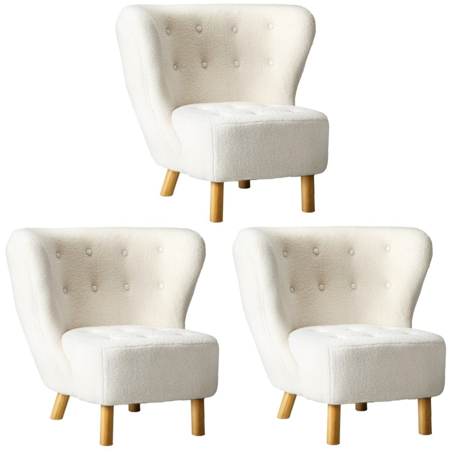 Oikiture 3x Armchair Highback Lounge Accent Chair Couches Sofa Sherpa White