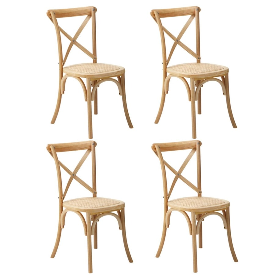 Oikiture 4PCS Crossback Dining Chair Solid Birch Timber Wood Ratan Seat Natural