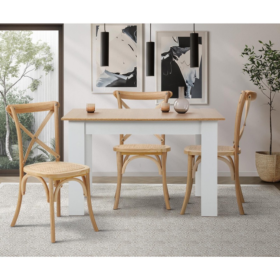 Oikiture 4PCS Crossback Dining Chair Solid Birch Timber Wood Ratan Seat Natural