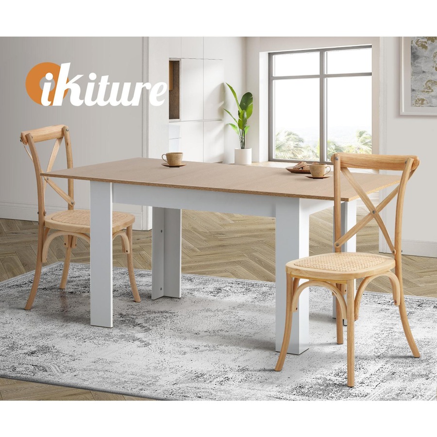 Oikiture 4PCS Crossback Dining Chair Solid Birch Timber Wood Ratan Seat Natural