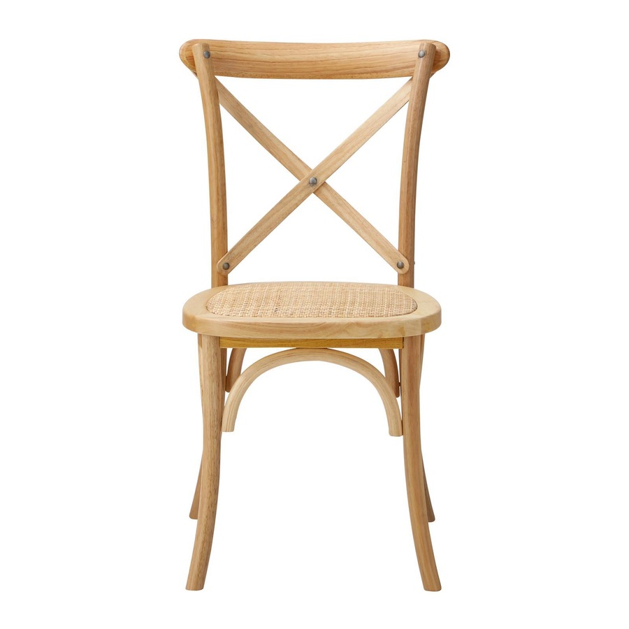 Oikiture 4PCS Crossback Dining Chair Solid Birch Timber Wood Ratan Seat Natural