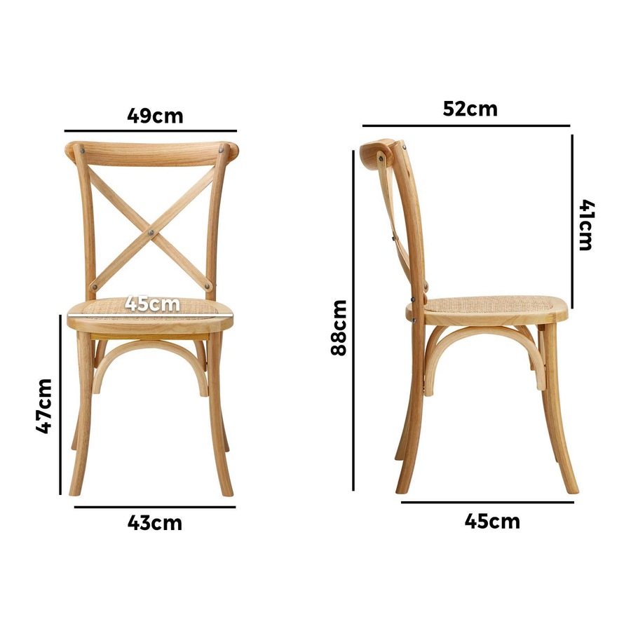Oikiture 4PCS Crossback Dining Chair Solid Birch Timber Wood Ratan Seat Natural