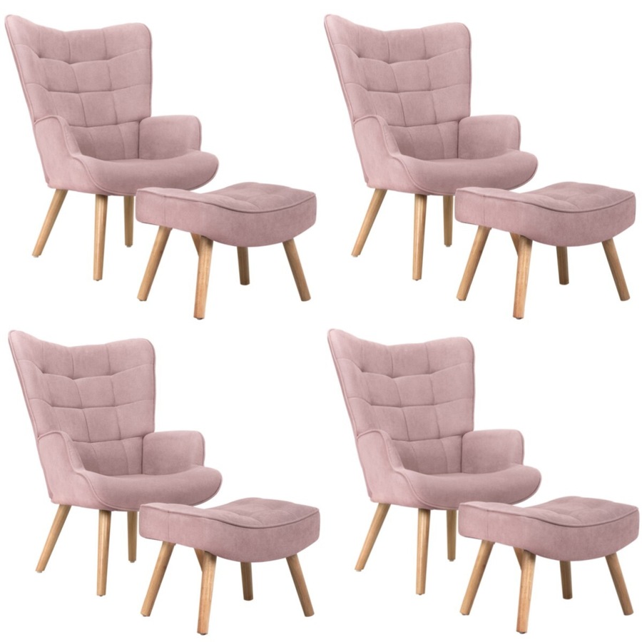 Oikiture 4x Armchair Lounge Chair Ottoman Accent Armchairs Fabric Sofa Pink