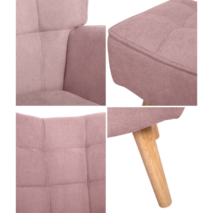 Oikiture 4x Armchair Lounge Chair Ottoman Accent Armchairs Fabric Sofa Pink