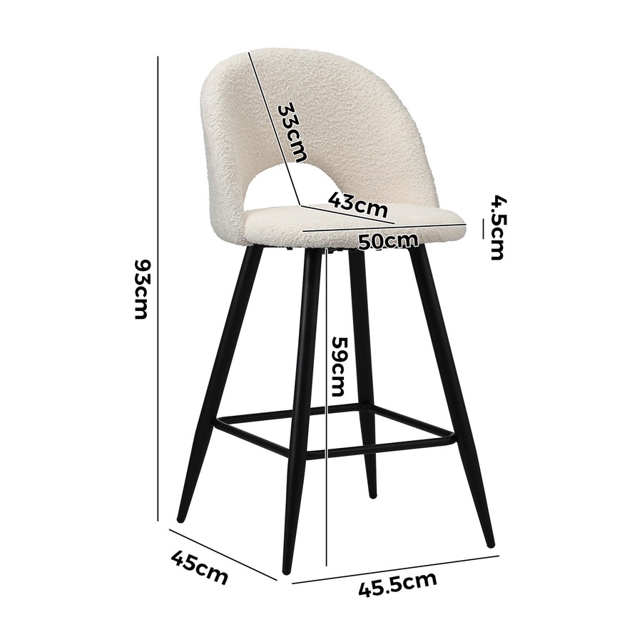Oikiture 4x Bar Stools Kitchen Stool Boucle Fabric Counter Chair White HORN