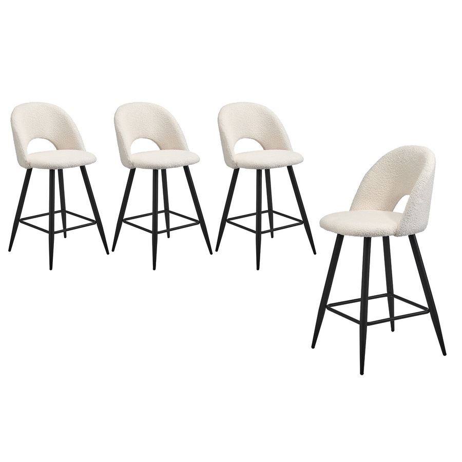 Oikiture 4x Bar Stools Kitchen Stool Boucle Fabric Counter Chair White HORN