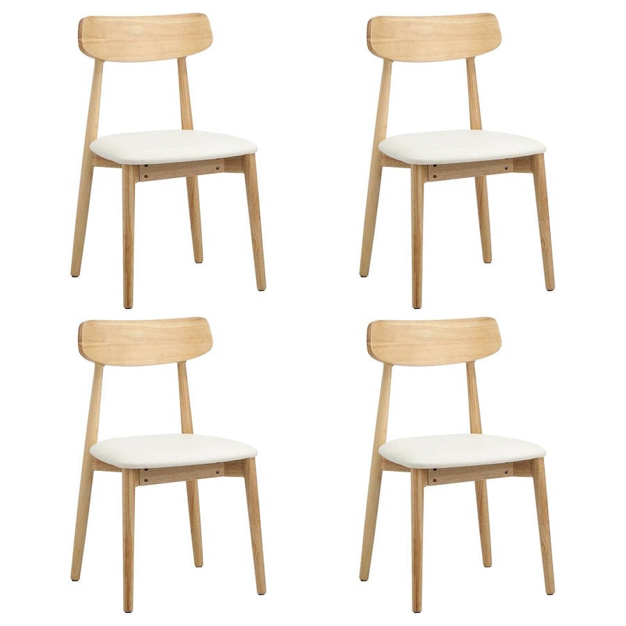 Oikiture 4x Dining Chairs Kitchen Chair PU Leather Solid Wood Cafe Lounge Beige