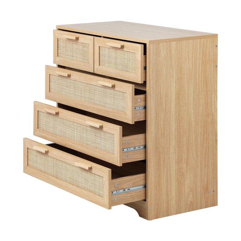 Buy Oikiture 5 Chest of Drawers Tallboy Dresser Bedroom Rattan Storage
