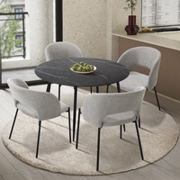 Oikiture 5PCS Dining sets 110cm Round Table with Chairs Fabric Grey