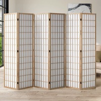 Oikiture 6 Panel Room Divider Privacy Screen Partition Timber Farbic Natural