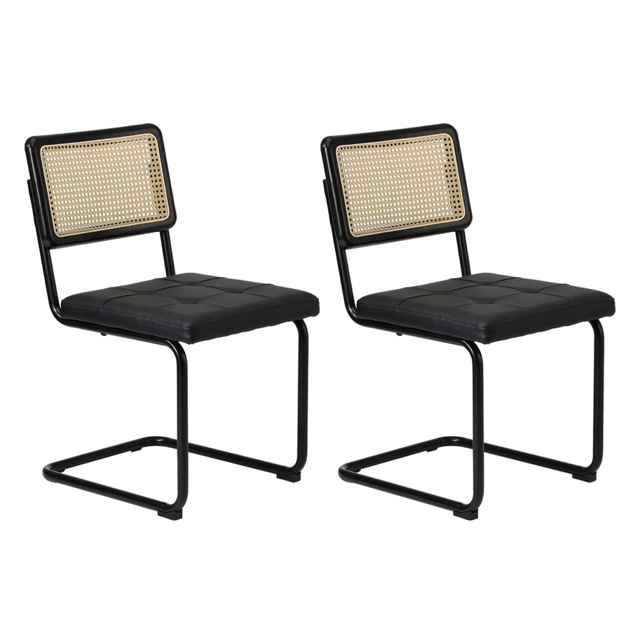 Oikiture 60cm Round Dining Table with 2PCS Dining Chairs PU Leather Black