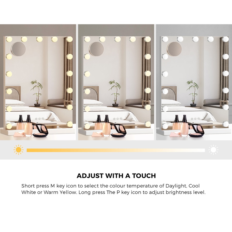 Oikiture 61x43cm LED Makeup Mirror Bluetooth Hollywood Vanity Wall Mirrors Standing Wall Mounted