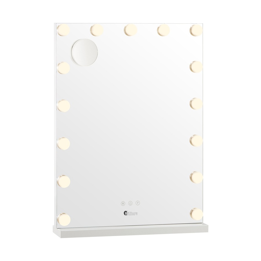Oikiture 61x43cm LED Makeup Mirror Bluetooth Hollywood Vanity Wall Mirrors Standing Wall Mounted