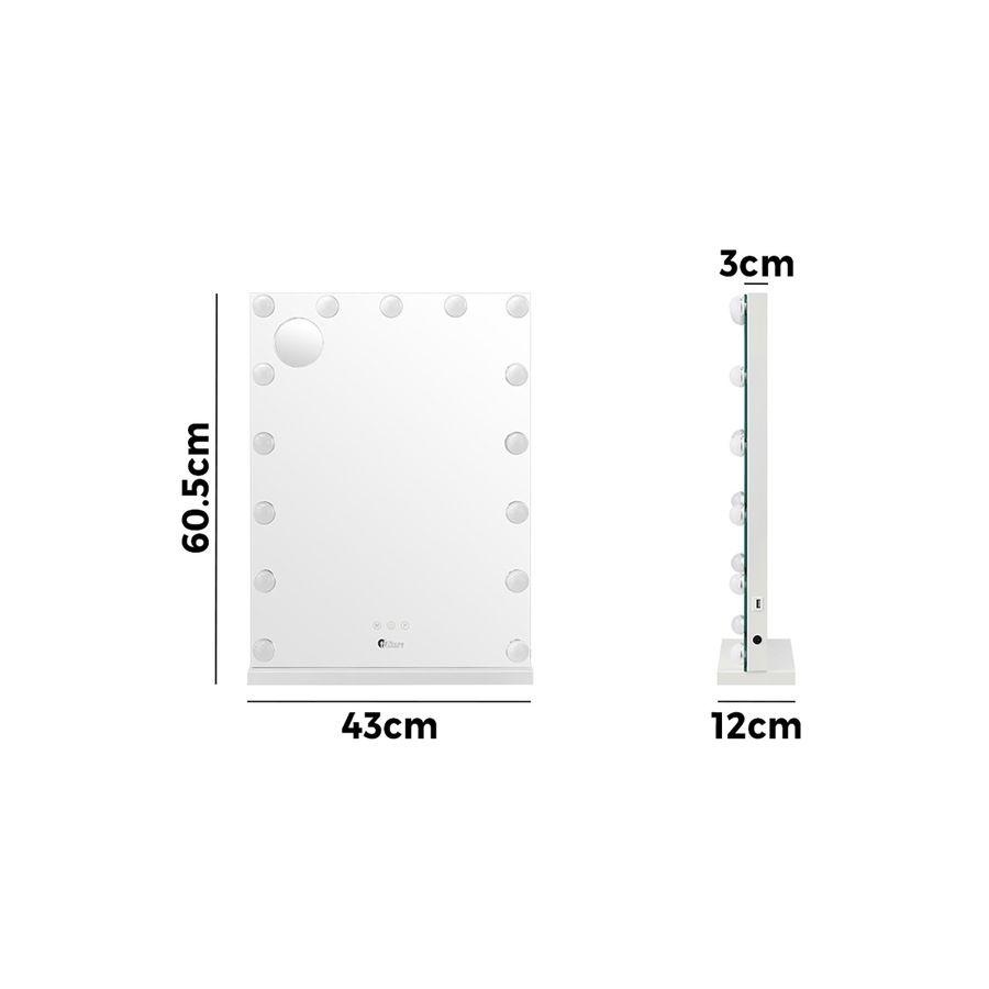 Oikiture 61x43cm LED Makeup Mirror Bluetooth Hollywood Vanity Wall Mirrors Standing Wall Mounted