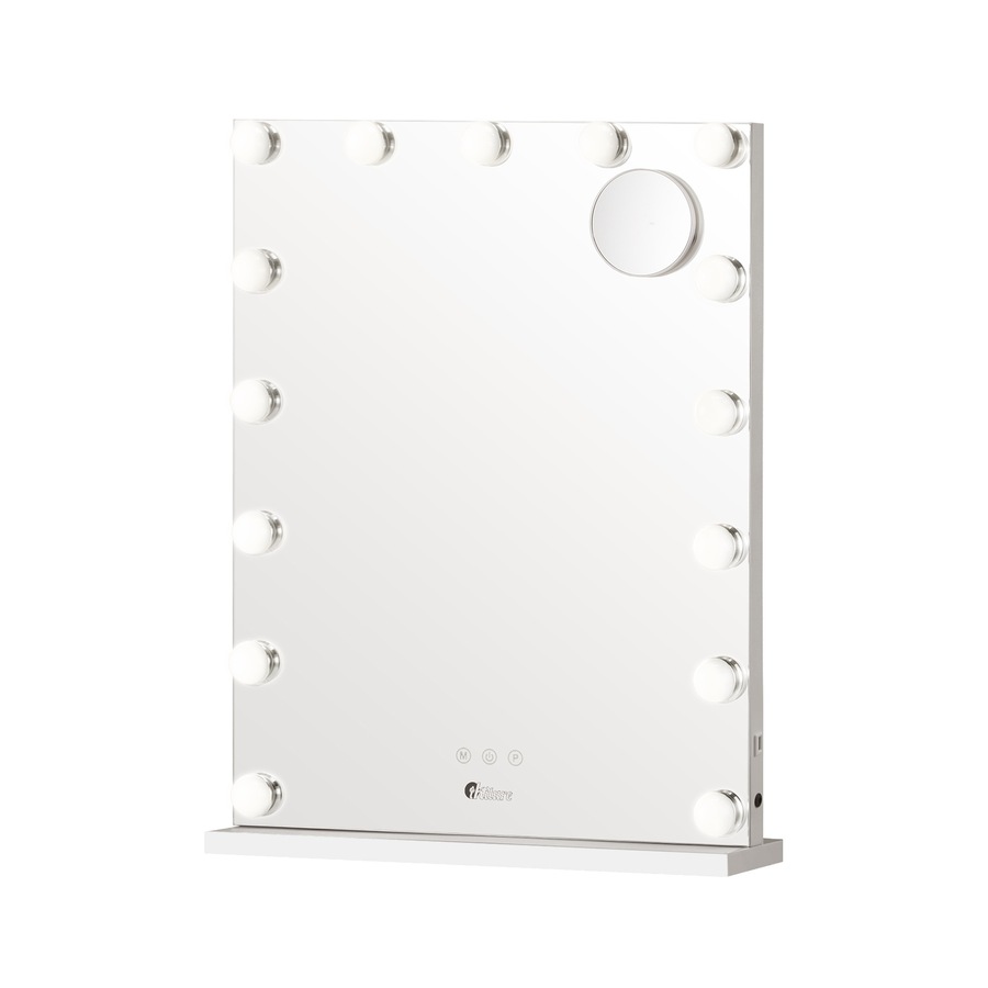 Oikiture 61x43cm LED Makeup Mirror Bluetooth Hollywood Vanity Wall Mirrors Standing Wall Mounted