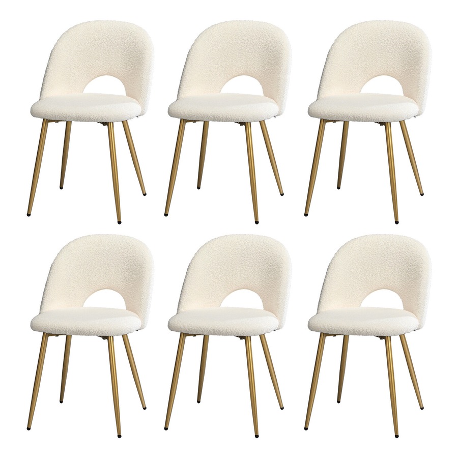 Oikiture 6PCS Dining Chairs Accent Chair Armchair Sherpa Golden White