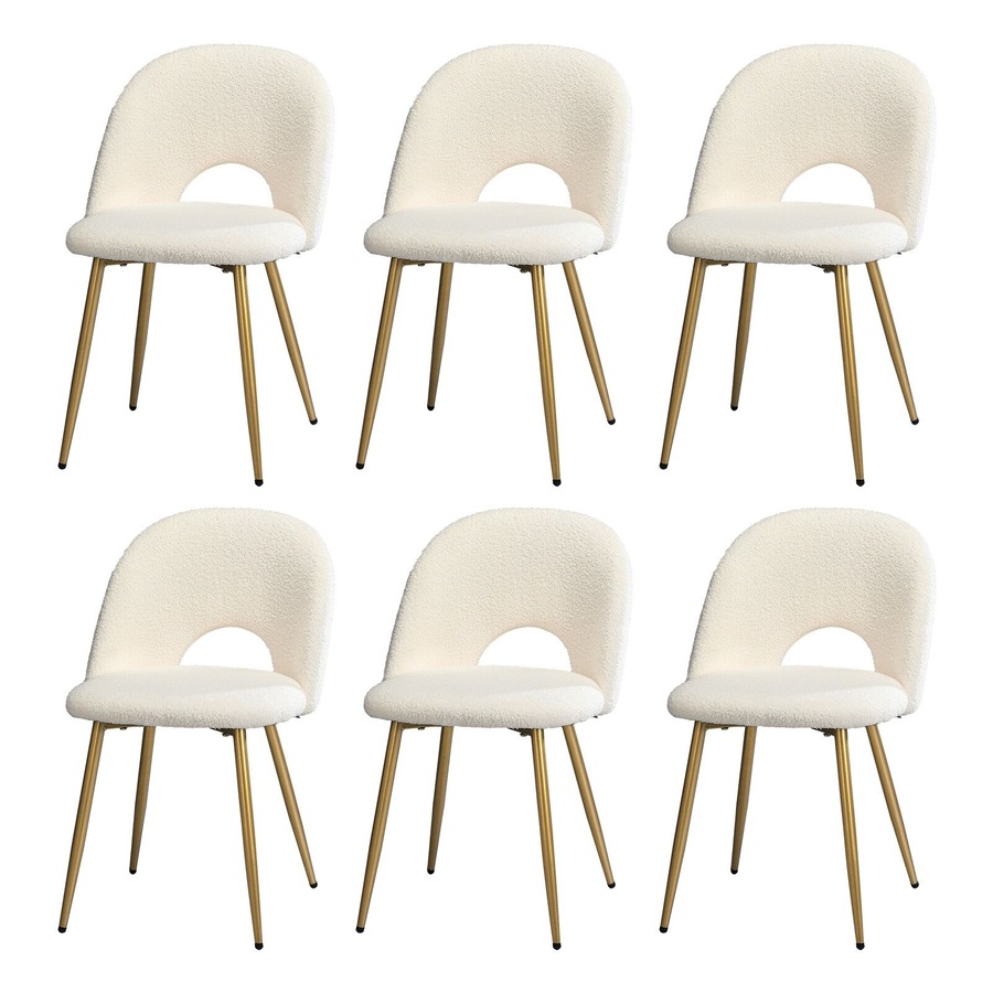 Oikiture 6PCS Dining Chairs Accent Chair Armchair Sherpa Golden White