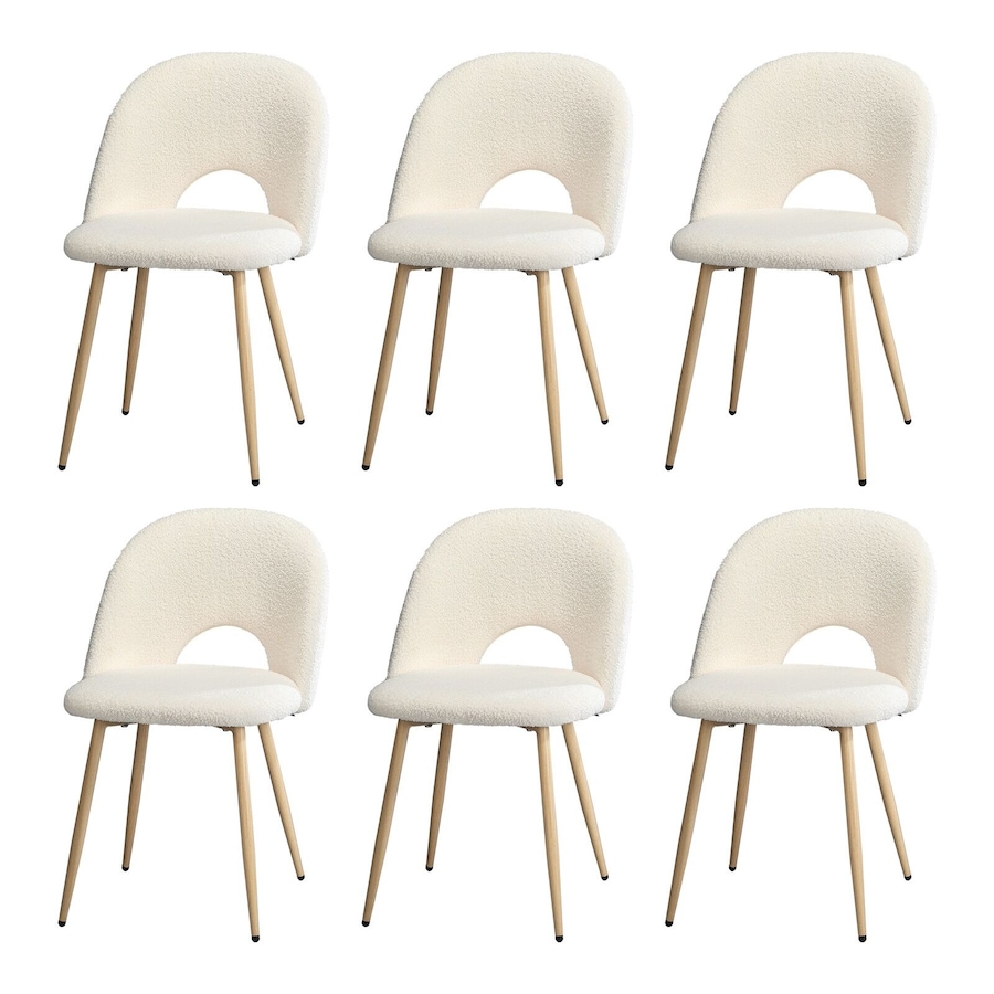 Oikiture 6PCS Dining Chairs Accent Chair Armchair Sherpa Wooden White