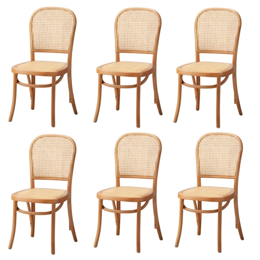 Oikiture 6PCS Dining Chairs Wooden Chairs Rattan Accent Chair Natural