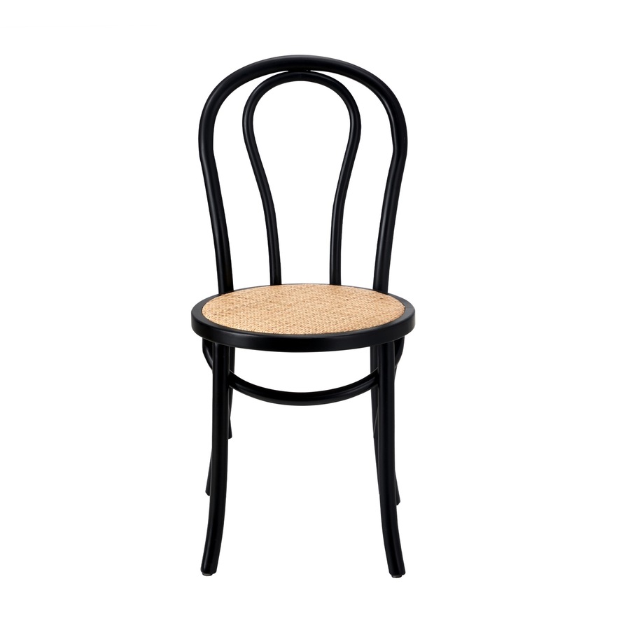 Oikiture 6x Dining Chair Solid Wooden Chairs Ratan Seat Black