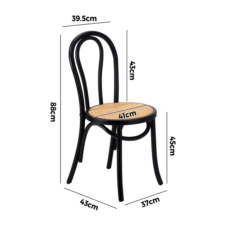 Oikiture 6x Dining Chair Solid Wooden Chairs Ratan Seat Black
