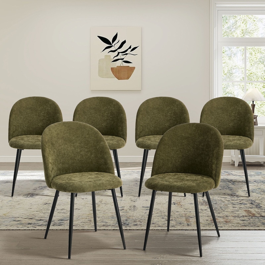Oikiture 6x Dining Chairs Accent Chair Armchair Kitchen Upholstered Linen Green