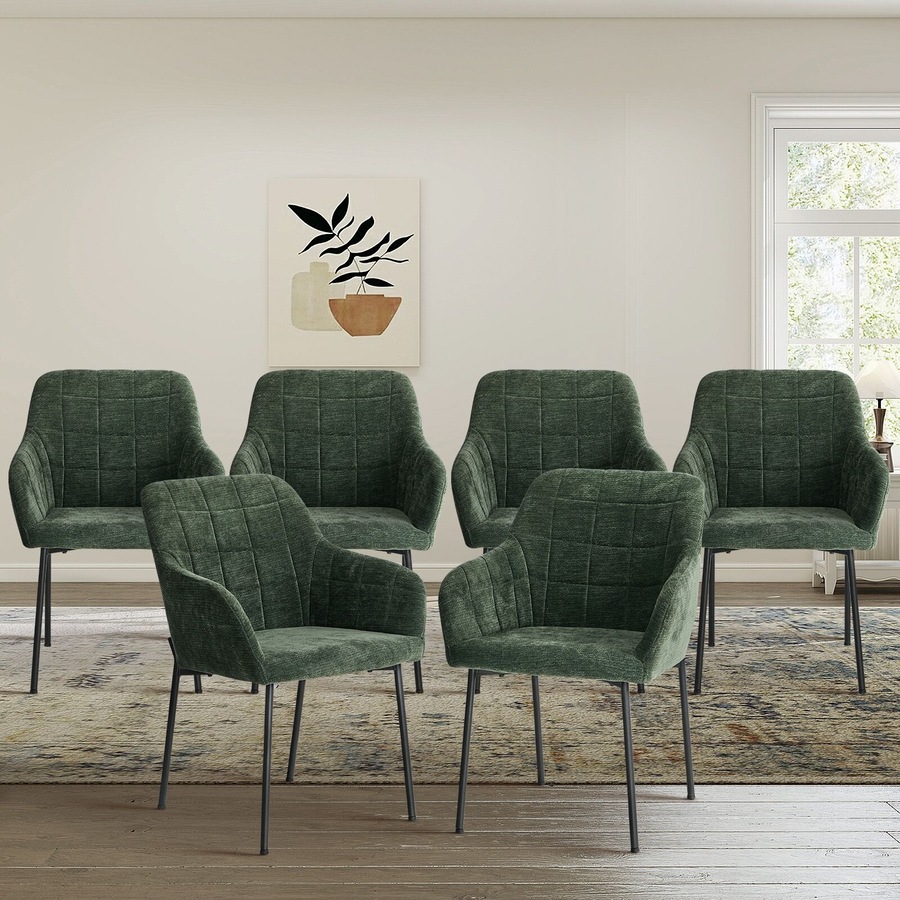 Oikiture 6x Dining Chairs Kitchen Accent Armchairs Chenille Fabric Green