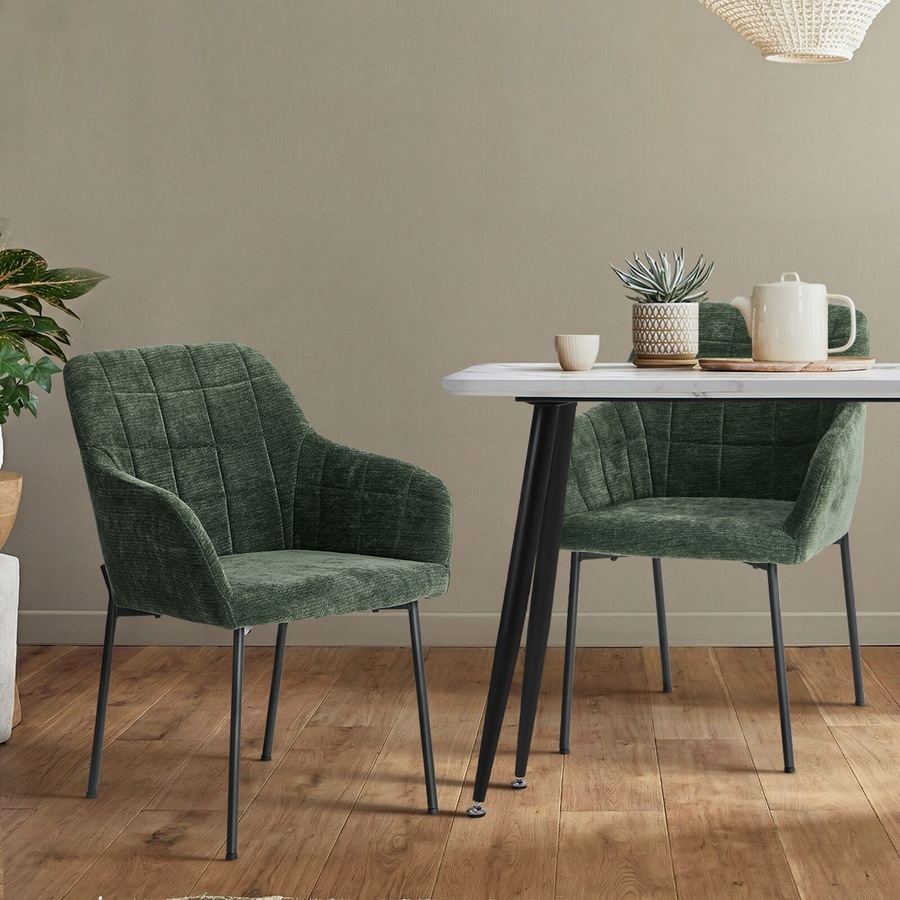 Oikiture 6x Dining Chairs Kitchen Accent Armchairs Chenille Fabric Green