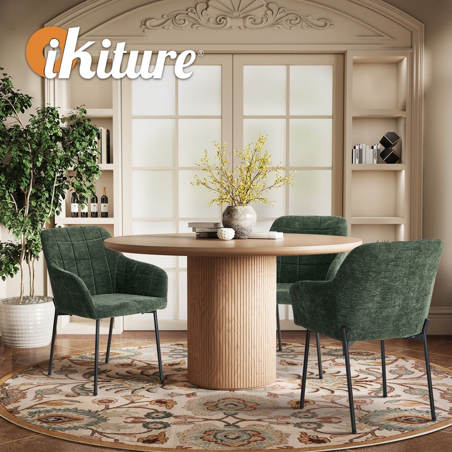 Oikiture 6x Dining Chairs Kitchen Accent Armchairs Chenille Fabric Green